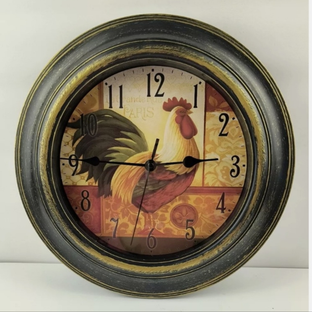 Rooster Wall Clock with glass cover Country Farmhouse